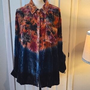 Kyla Seo Tie-Dye Silk-blend  Velvet Button-Up Shirt